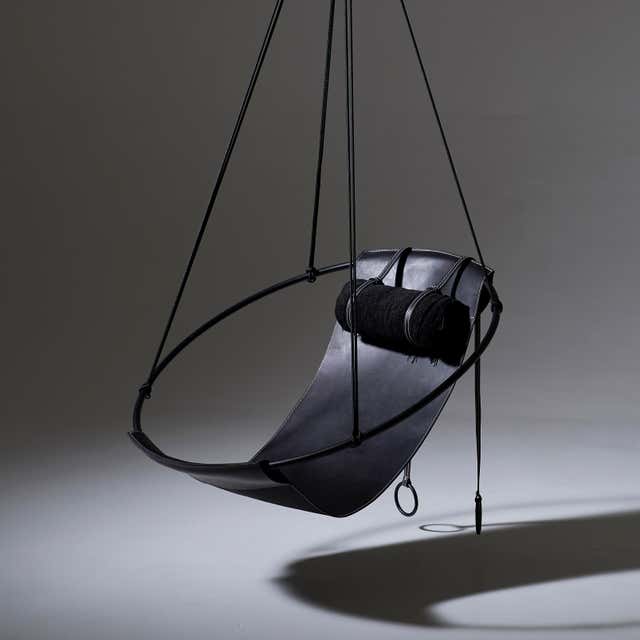 Genuine Leather Swing Chair Black