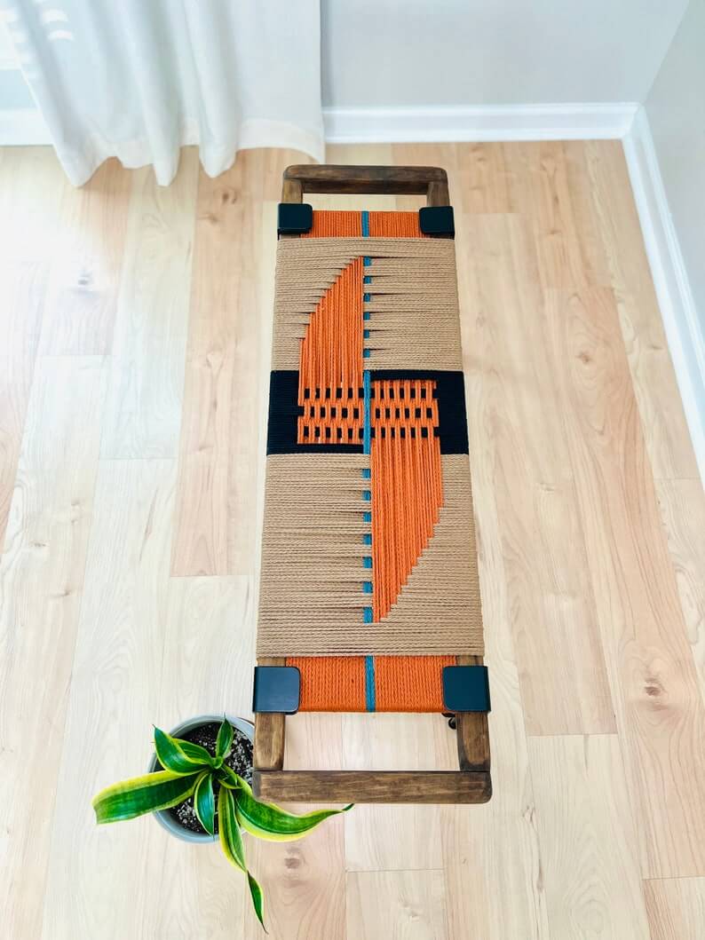 Hand Woven Bench, Wooden Bench For Sitting - Image 3