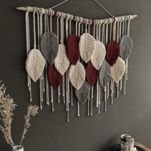 Colourful Leaves Tapestry Large Wall Hanging, Macrame Leaves Wall Hanging