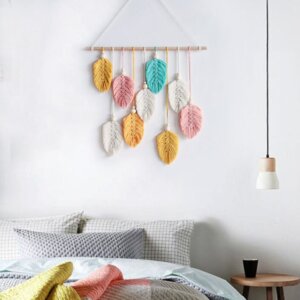 Colourful Leaves Tapestry Wall Hanging, Macrame Leaves Wall Hanging