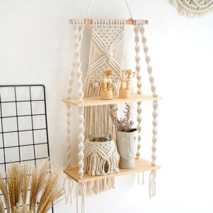 Handmade Macrame Wooden Shelves, Wooden Shelves