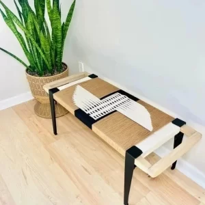 Hand Woven Bench •Stylish Bench Mid Century Woven Bench • Modern Entryway Bench • End Bench • Metal Bench • Charpoy Bench, Hand Woven Bench