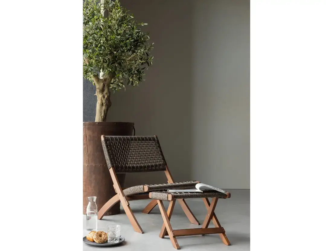 Hand Woven Wooden Chair With Table,Folding Chair With Footrest Stool, Comfy Chair,Relaxing Chair