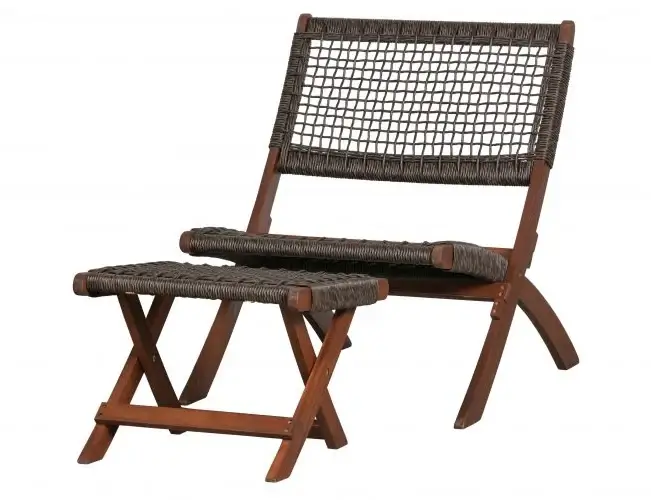 Hand Woven Wooden Chair With Table,Folding Chair With Footrest Stool, Comfy Chair,Relaxing Chair - Image 2