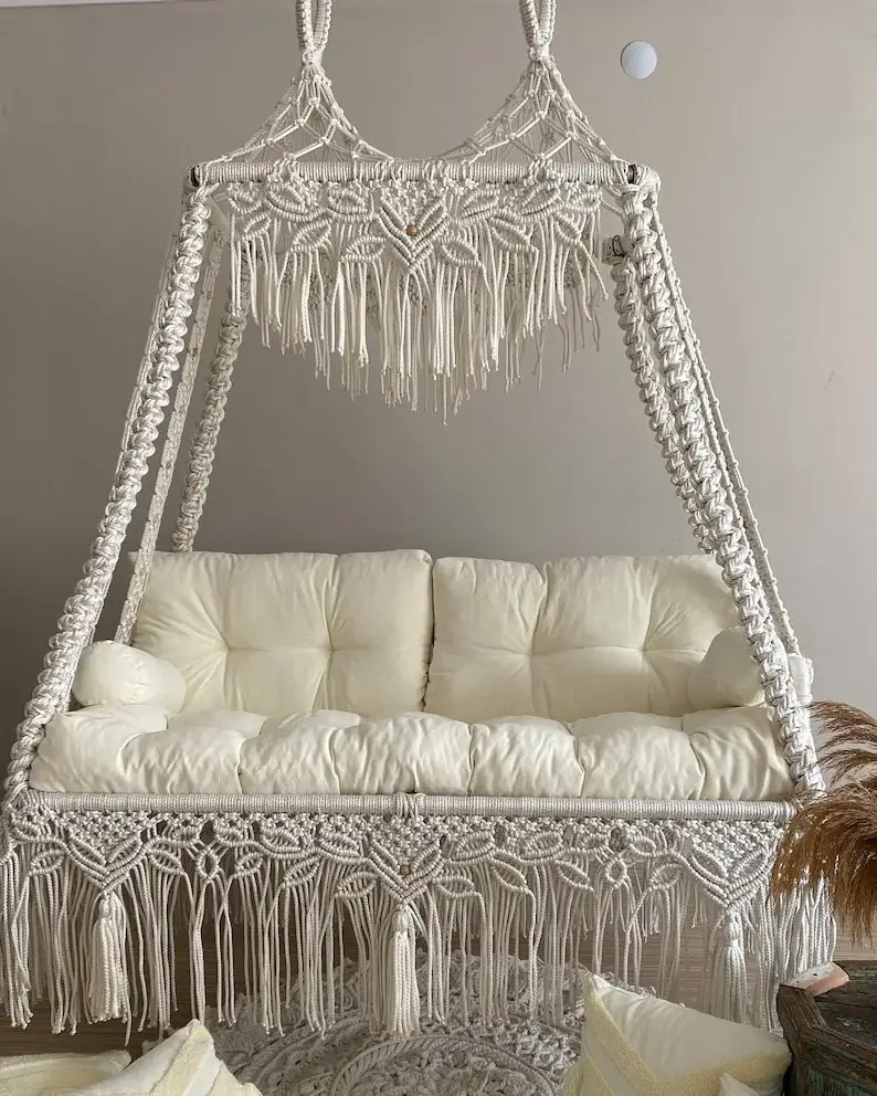 Outdoor Indoor Macrame Swing Family Swing,Hanging Sofa, Hanging